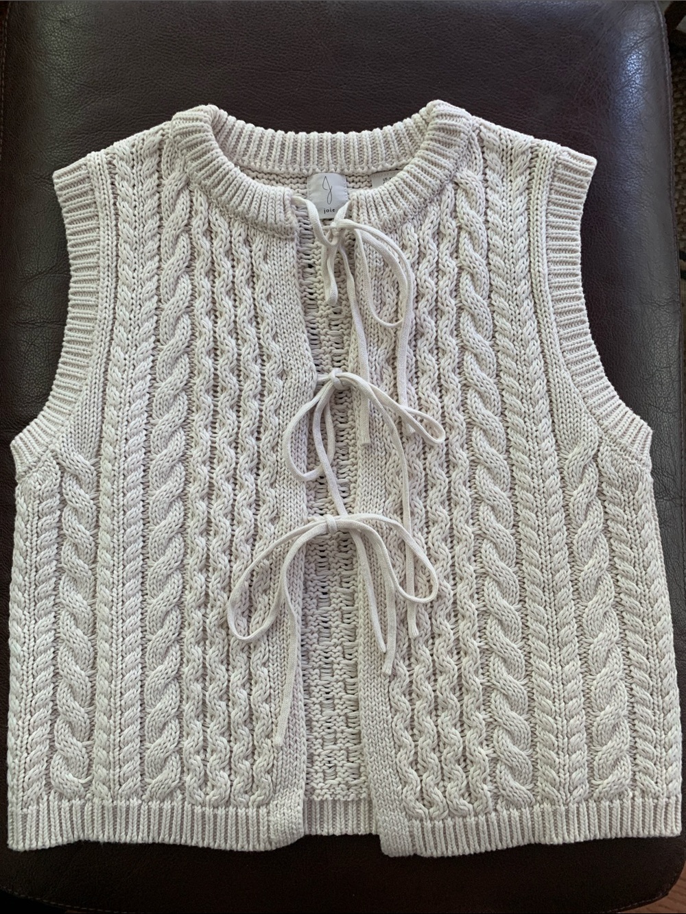 Joie Cream Cable Knit Tie-Front Sweater Vest